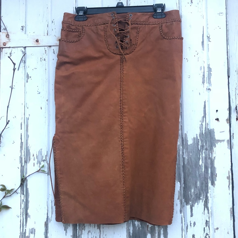 Ralph Lauren Western Leather Skirt 4 Rawhide - Picture 4 of 15